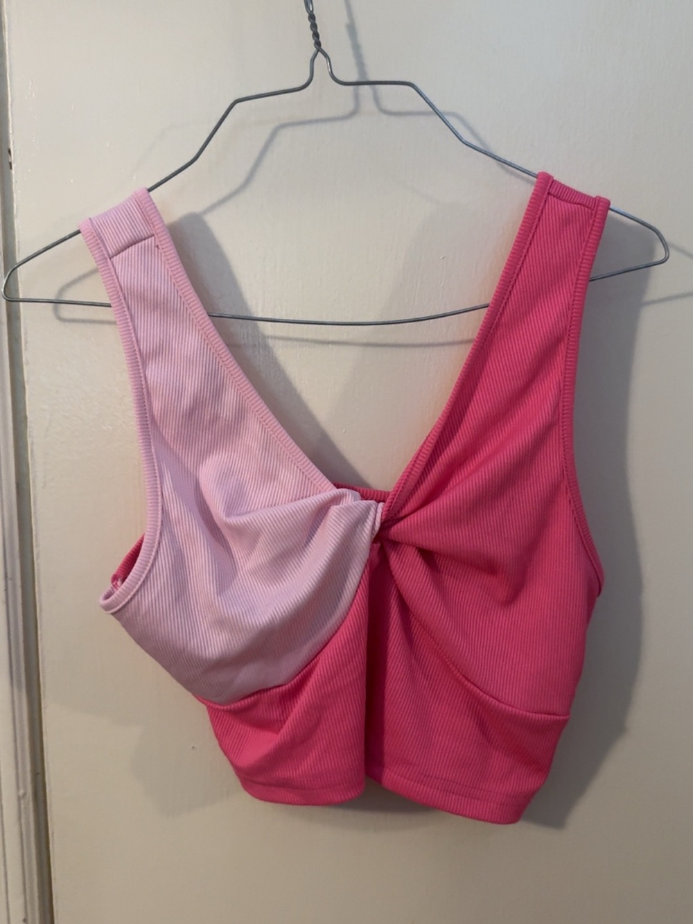 SHEIN Two-Tone Pink Twist-Front Ribbed Tank